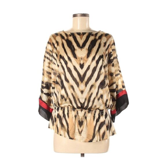 Chico's 3/4 Sleeve Tiger Print Animal Blouse Cinch Waist Size Small - Picture 1 of 2